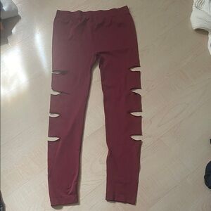Burgundy Cut-Out Leggings